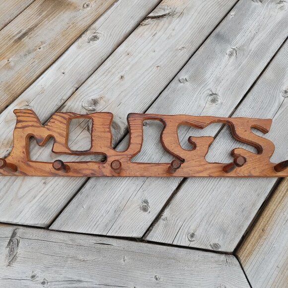 Rustic Wood MUGS Peg Board Hanger for 6 mugs - Picture 1 of 6